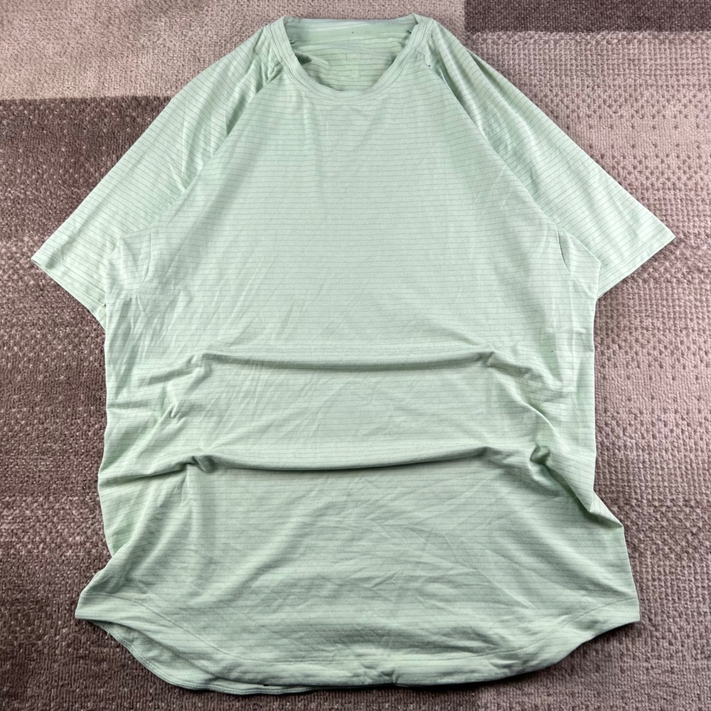 Lululemon Metal Vent Tech Short Sleeve Shirt Sage Green Striped XL